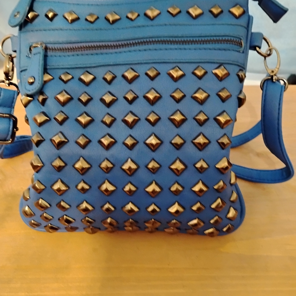 Blue Studded Crossbody Bag